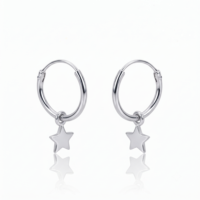 Silver Star Charm Hoop Earrings