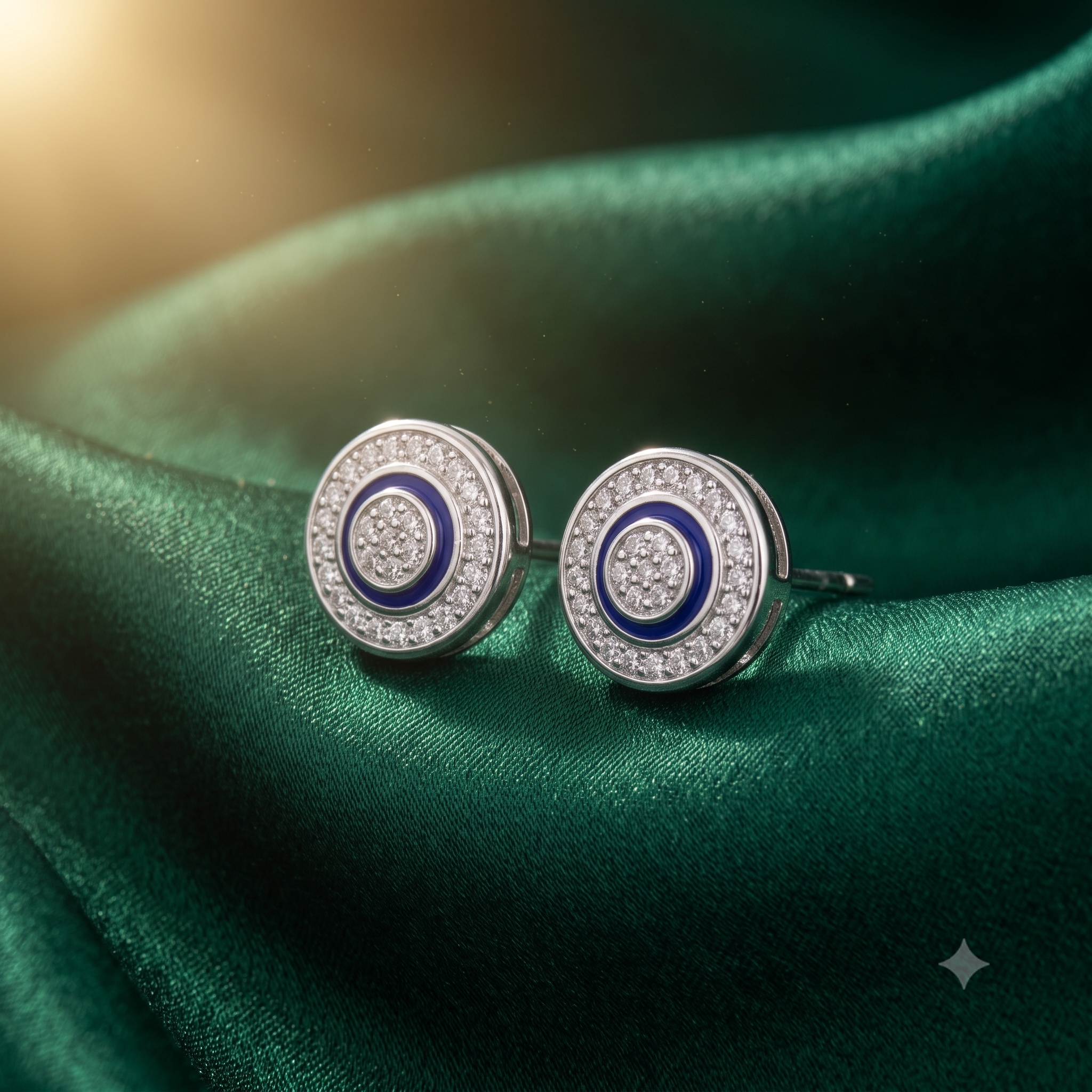 Silver Round Evil Eye Earrings