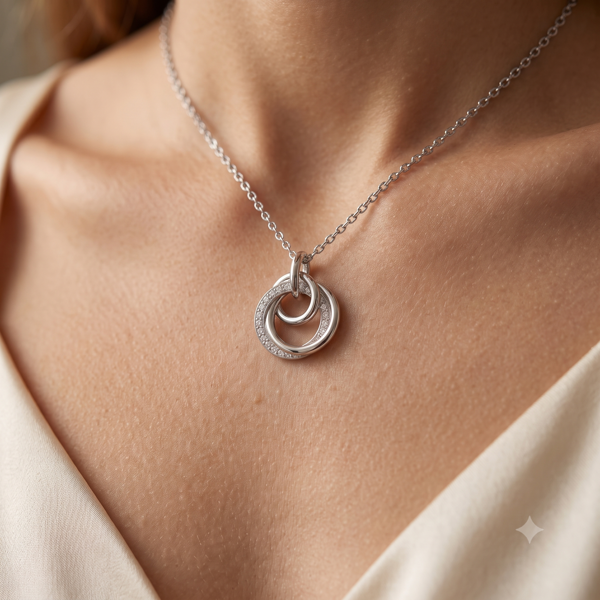 Silver Intertwined Sparkling Hoops Necklace
