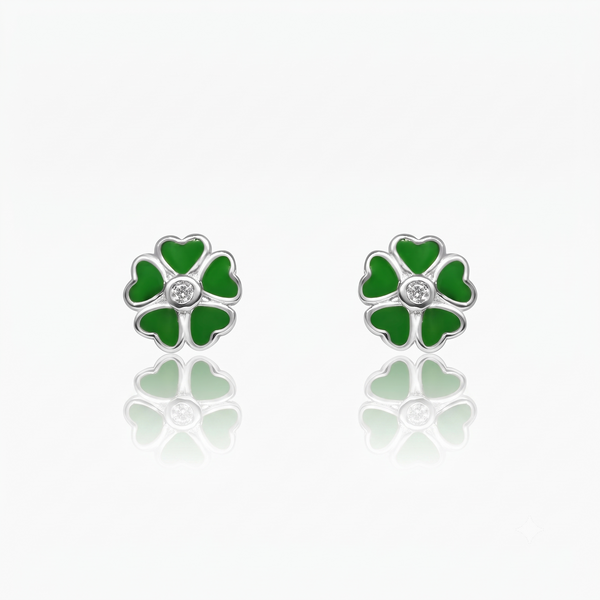 Silver Sparkling Green Alberta Rose Flower Earrings