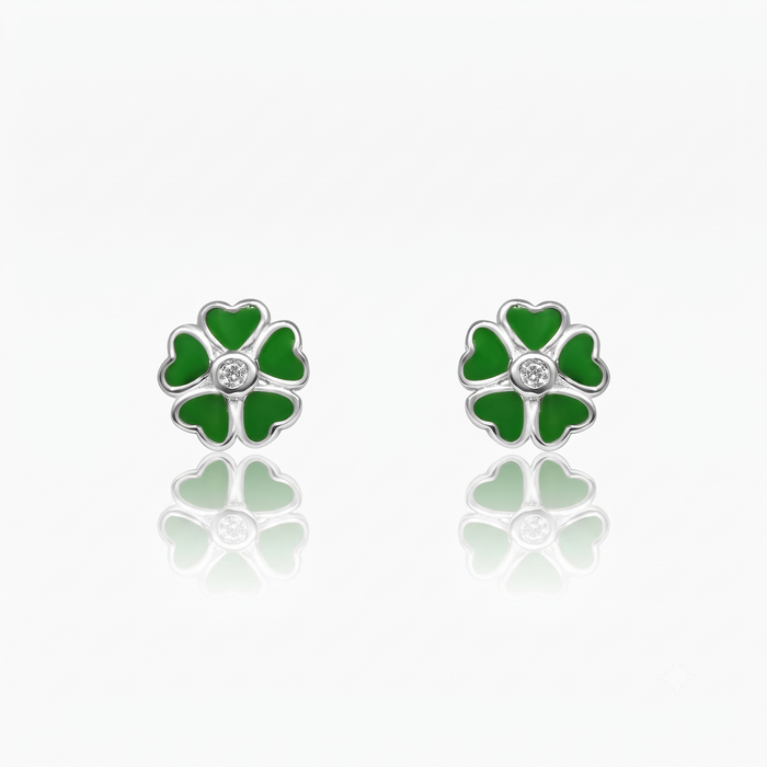 Silver Sparkling Green Alberta Rose Flower Earrings