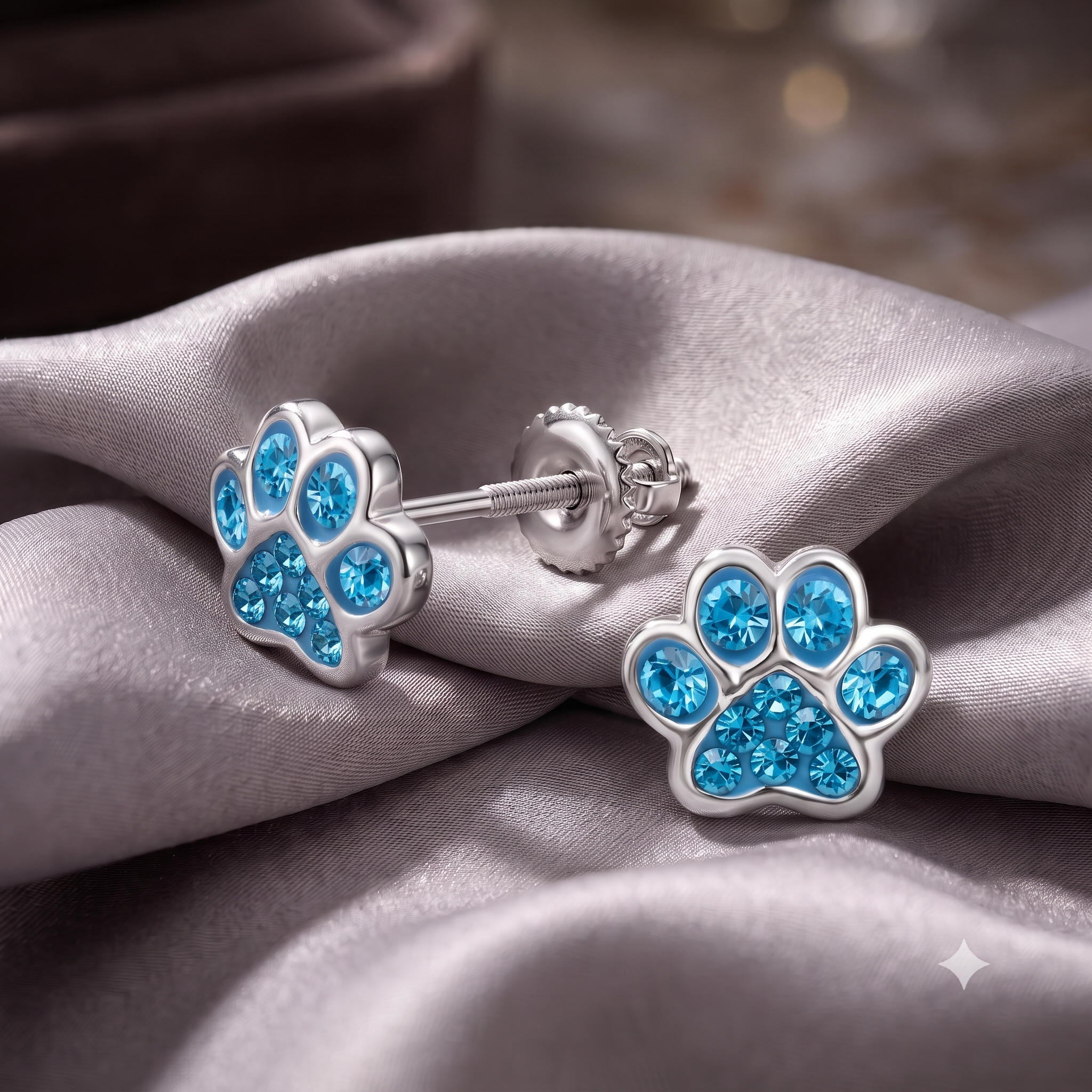 Silver Kids Paw Print Screw back Earrings