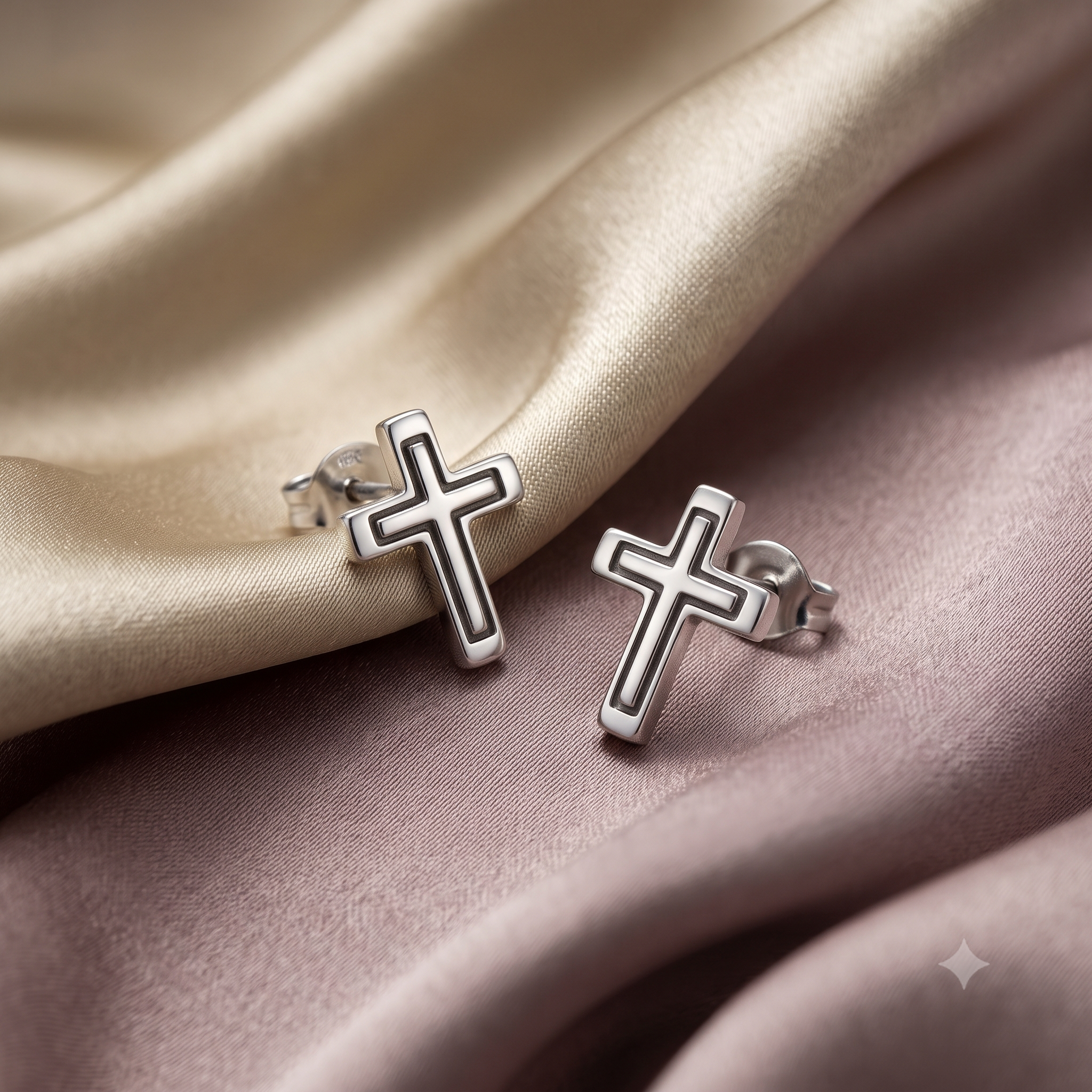 Silver Highlight Holy Cross Stud Earrings
