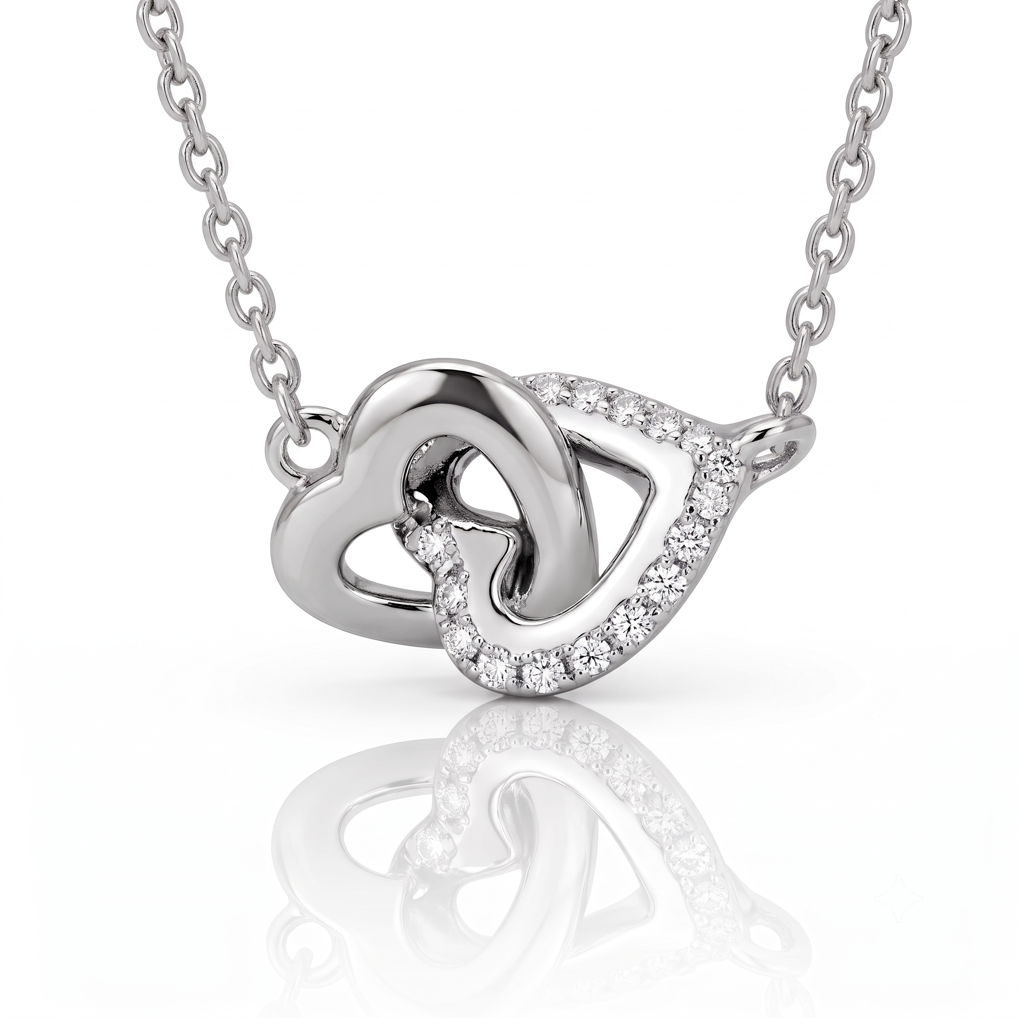 Silver Intertwined Sparkling Hearts Necklace