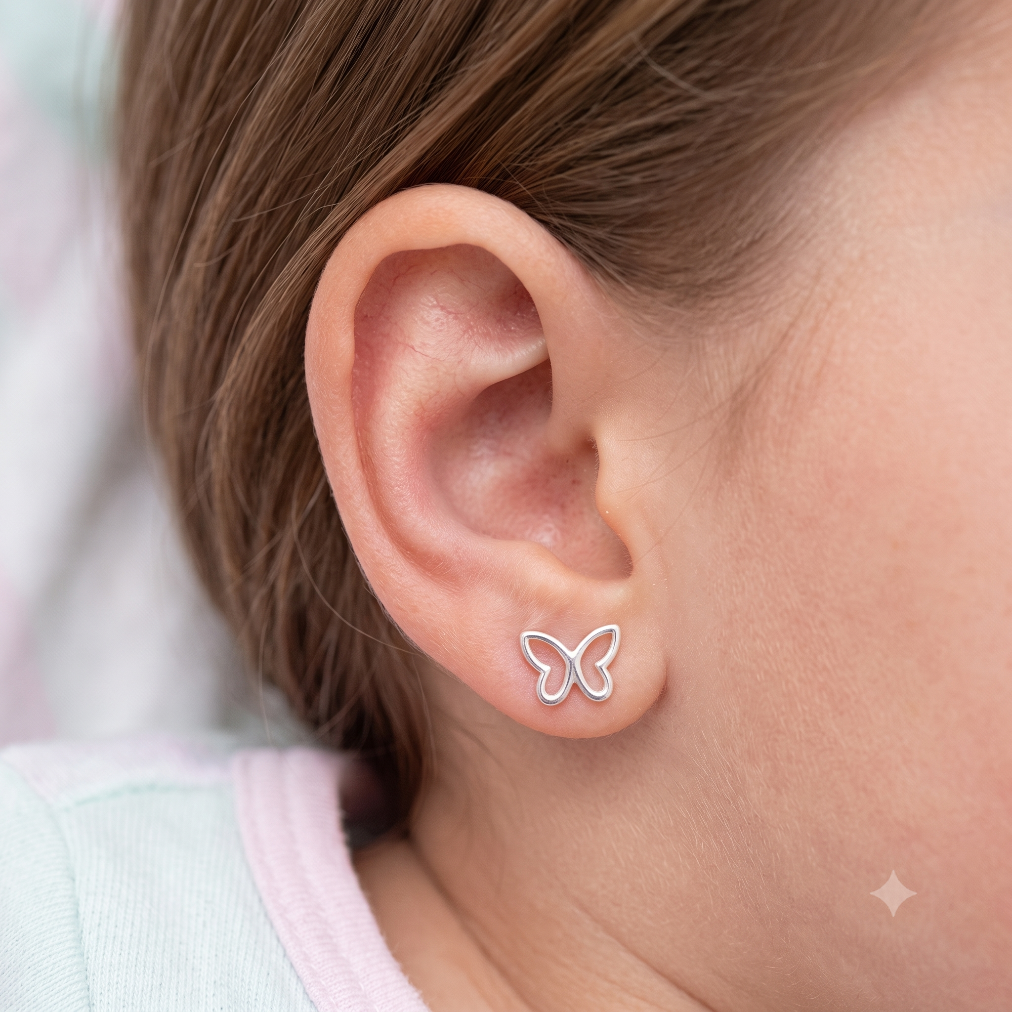 Silver Kids Butterfly Screw Back Earrings