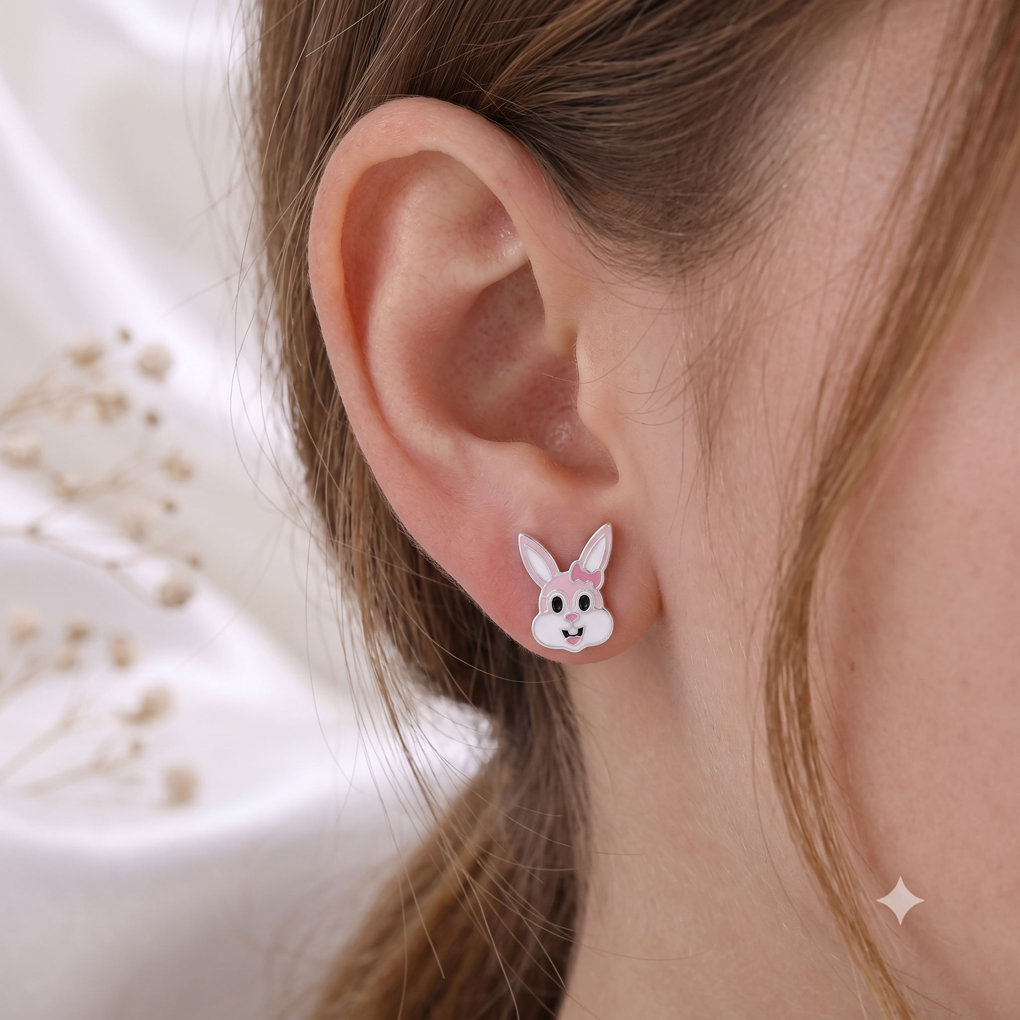 Silver Kids Bunny Stud Earrings