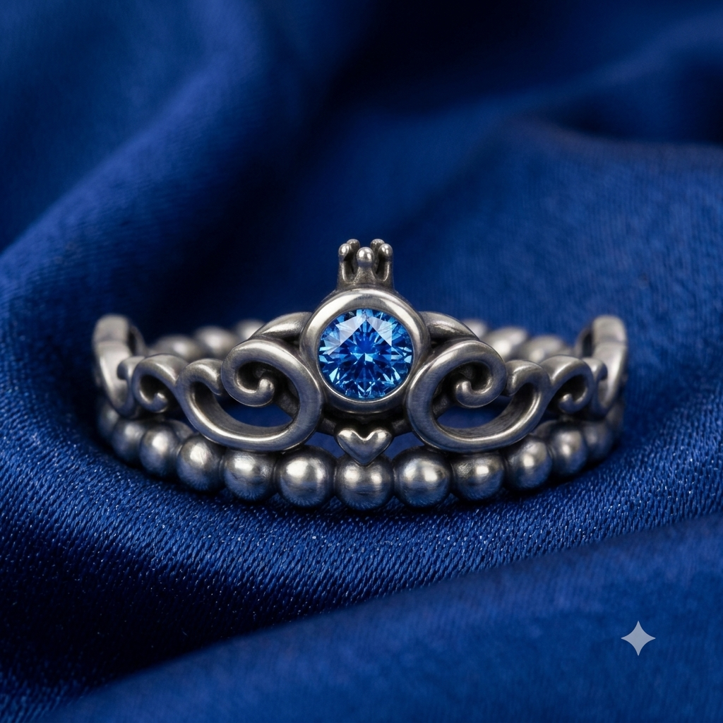 Silver Aquamarine Blue Oxidised Tiara Ring