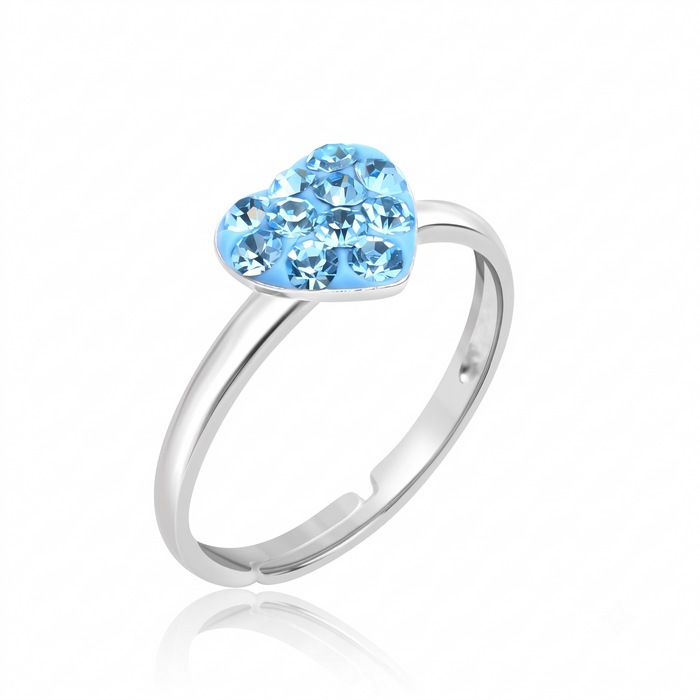 Silver Kids Ocean Blue Heart Ring