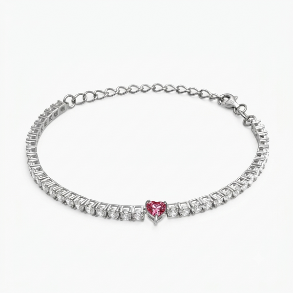 Silver Pink Radiance Heart Bracelet