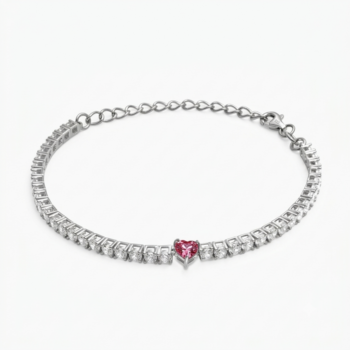 Silver Pink Radiance Heart Bracelet