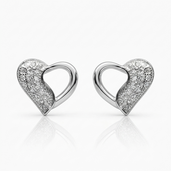 Silver Half Shimmer Heart Earrings