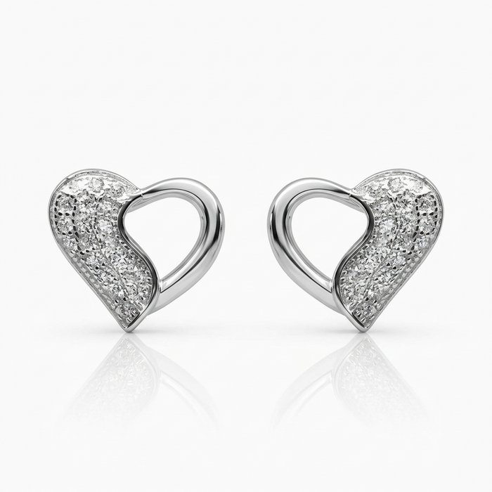 Silver Half Shimmer Heart Earrings