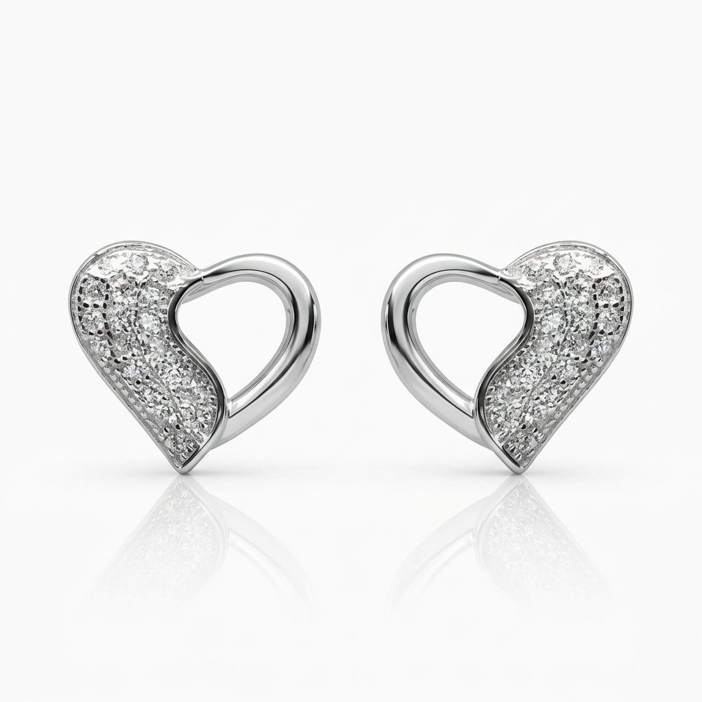 Silver Half Shimmer Heart Earrings