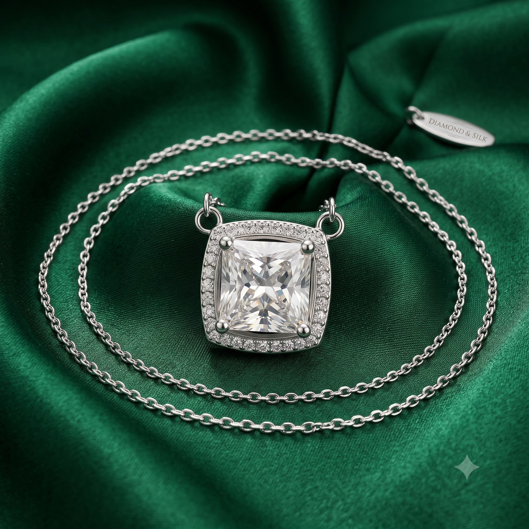 Silver Sparkling Grandoise Cube Solitaire Necklace