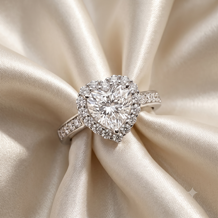 Silver Sparkling Grandoise Heart Solitaire Ring