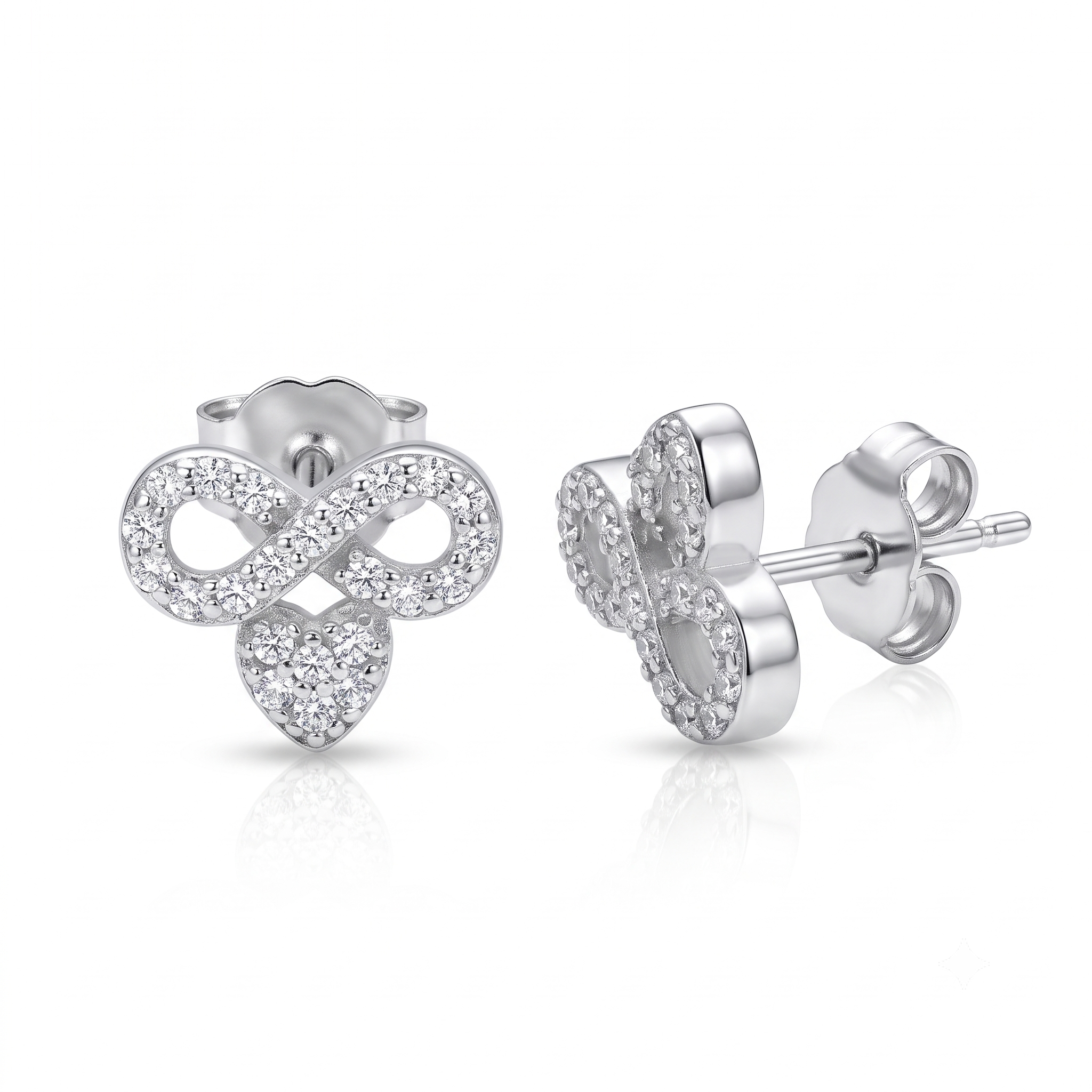 Silver Sparkling Infinity Heart Stud Earrings