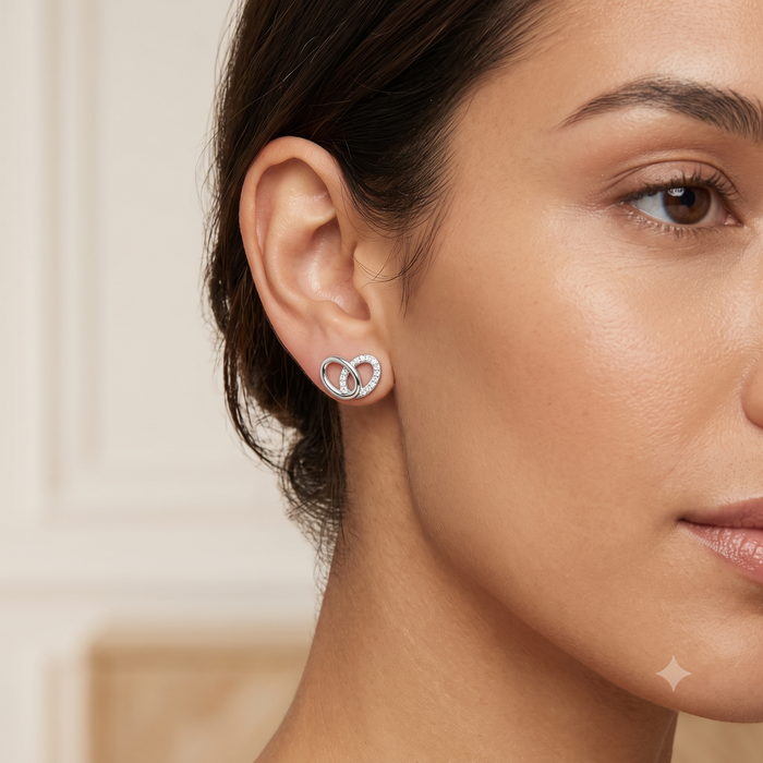 Silver Intertwined Sparkling Oval Earrings