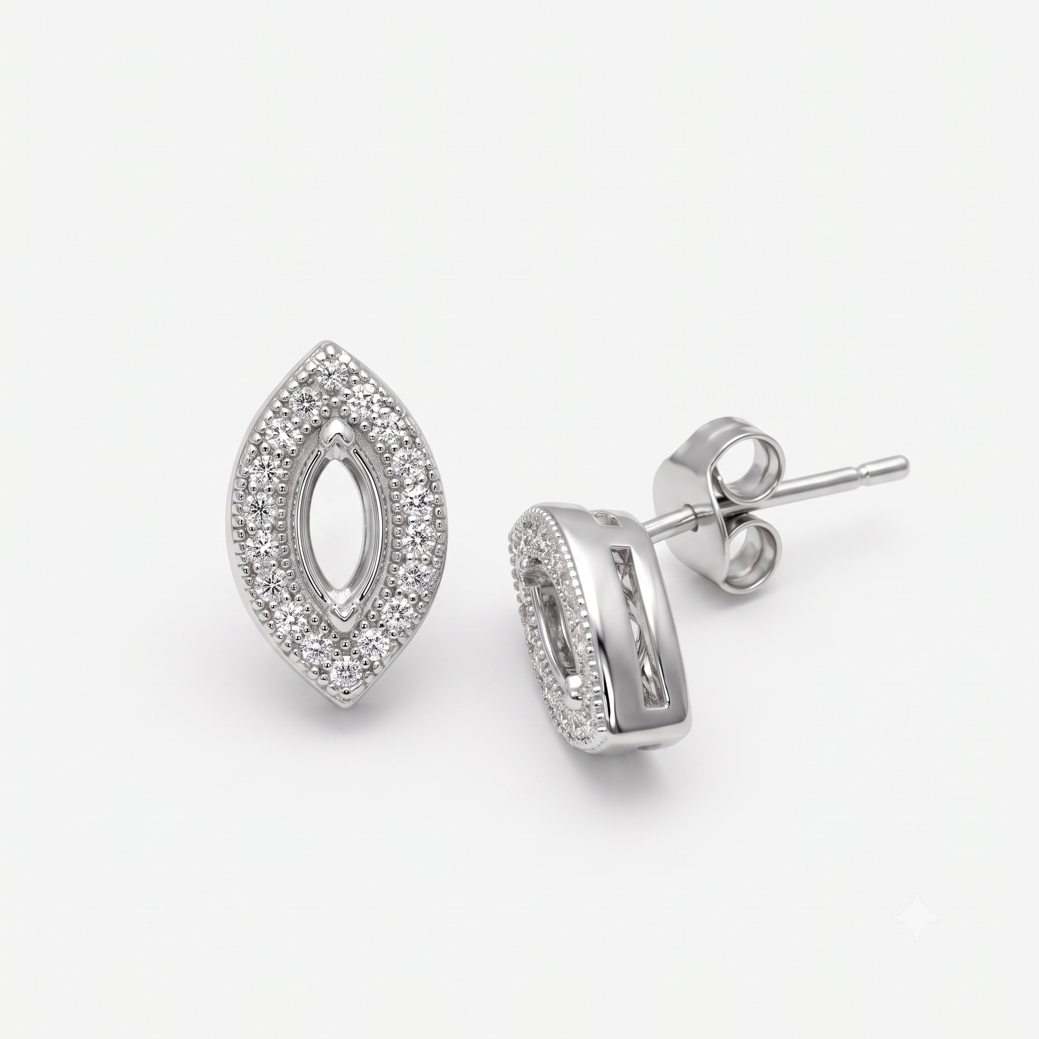 Silver Sparkling Leaf Outline Earrings