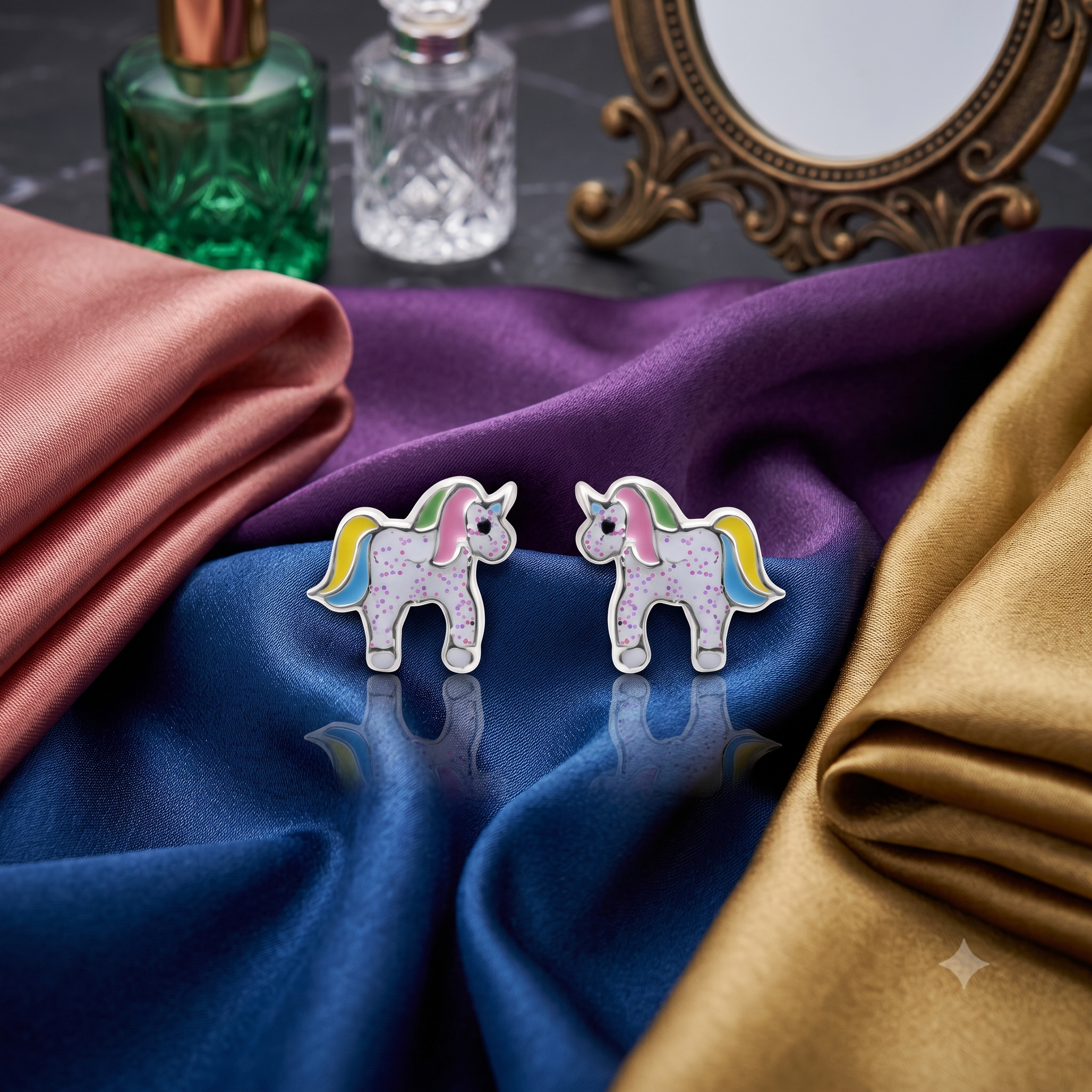 Silver Kids Unicorn Screw Back Earrings
