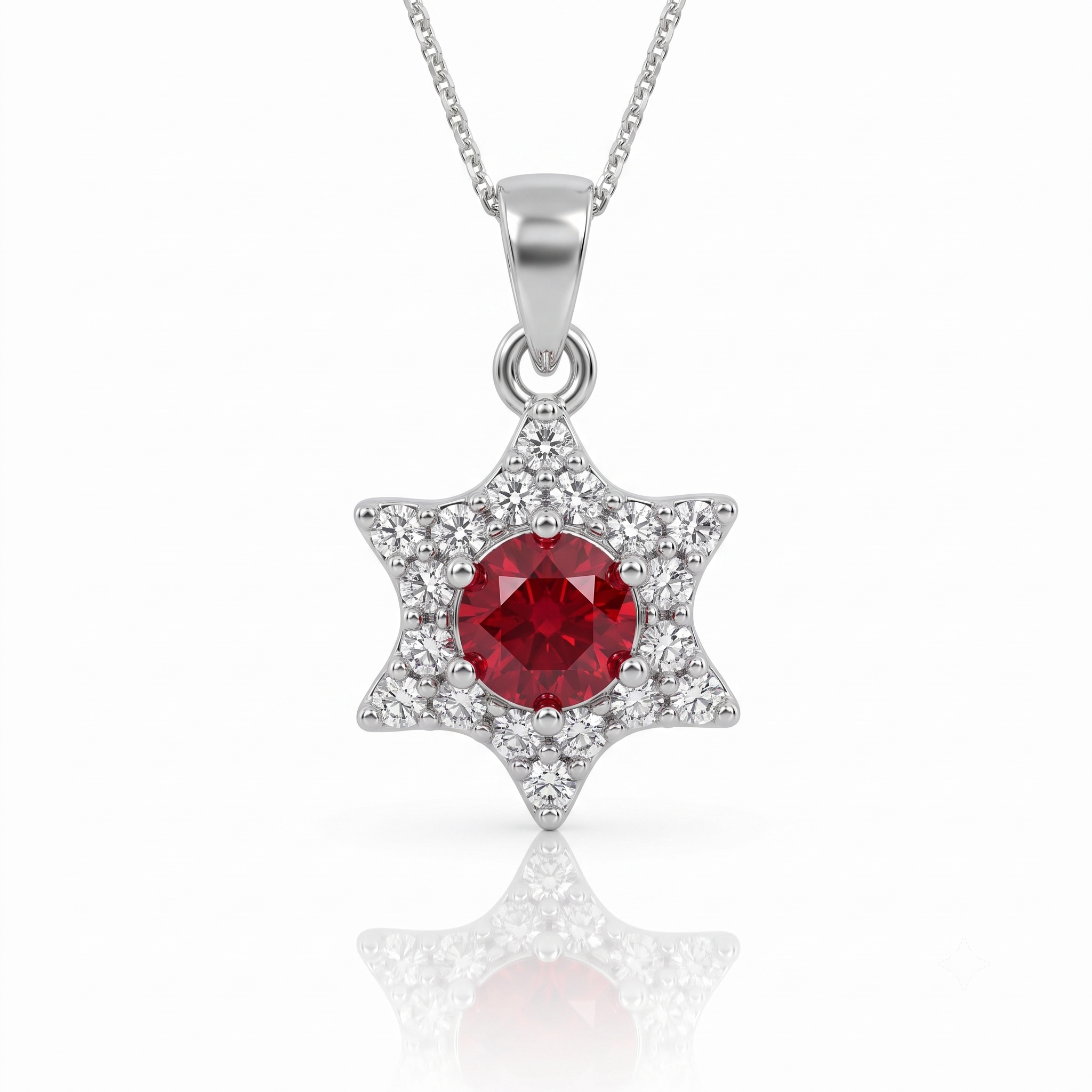 Silver Sparkling Ruby Red Star Pendant
