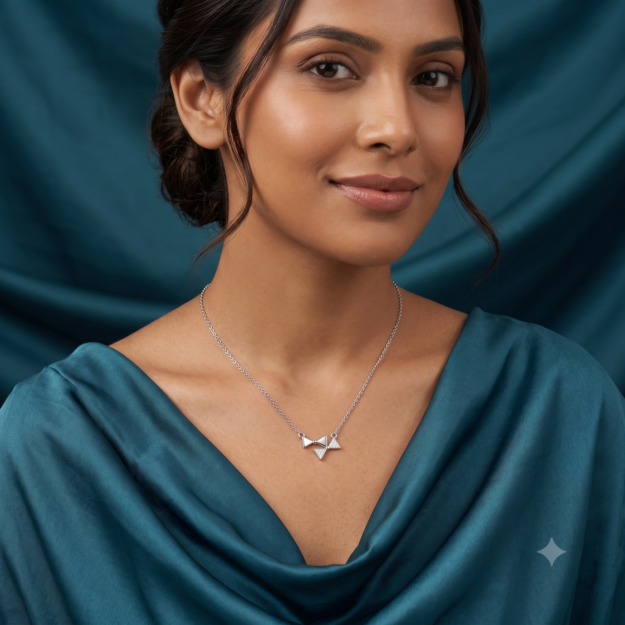 Silver Sparkling Double Bow Necklace