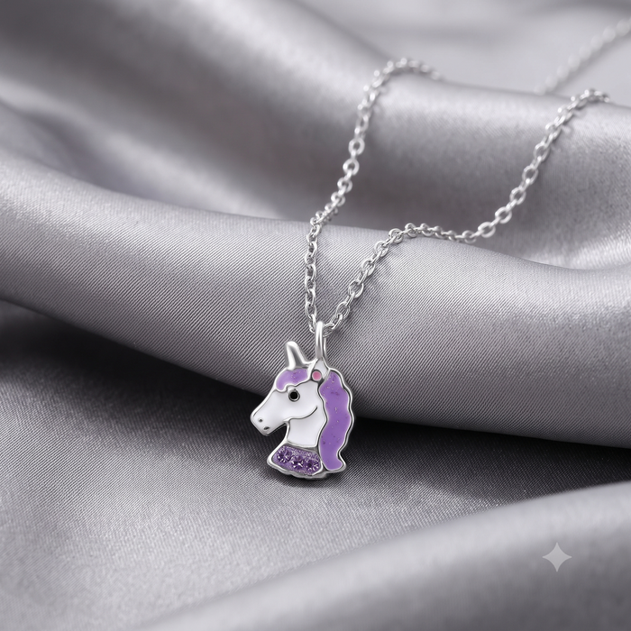 Silver Kids Purple Unicorn Necklace