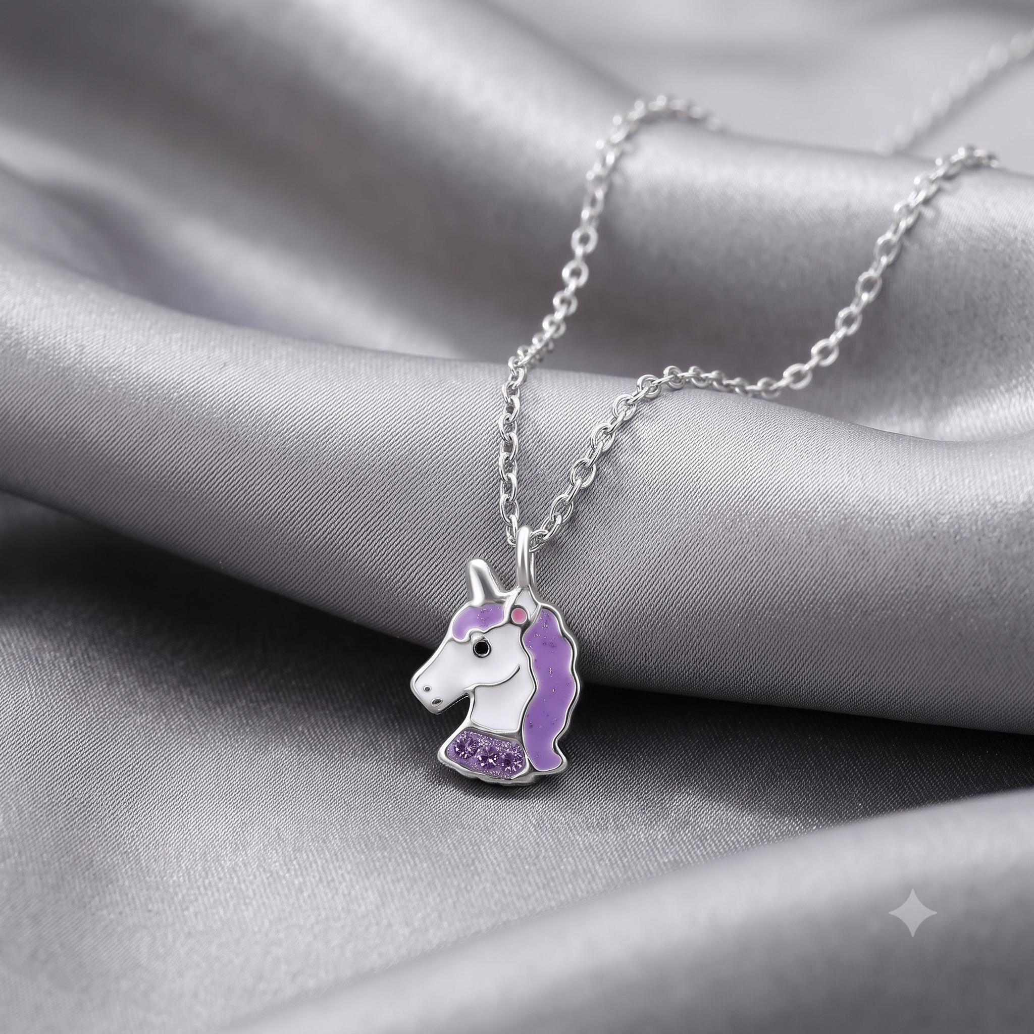 Silver Kids Purple Unicorn Necklace