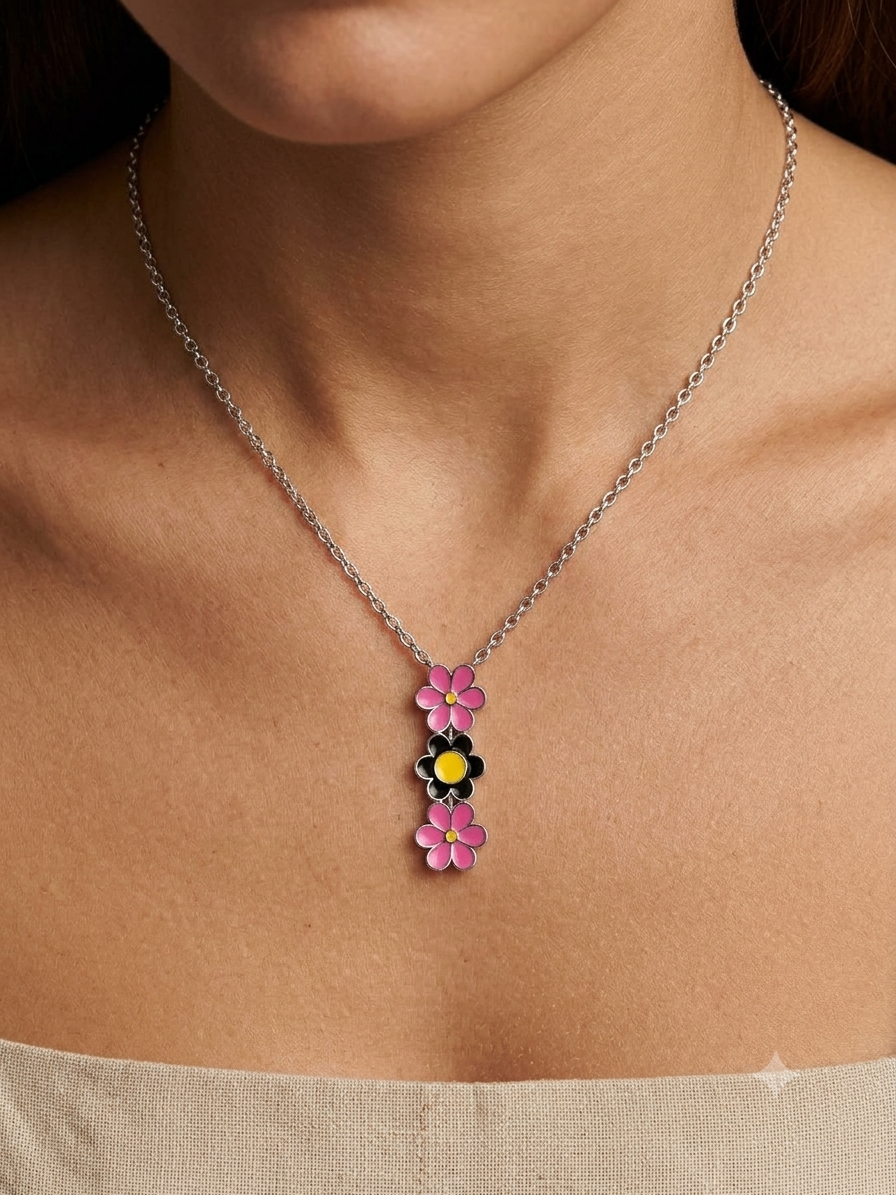 Silver Three Flower Necklace