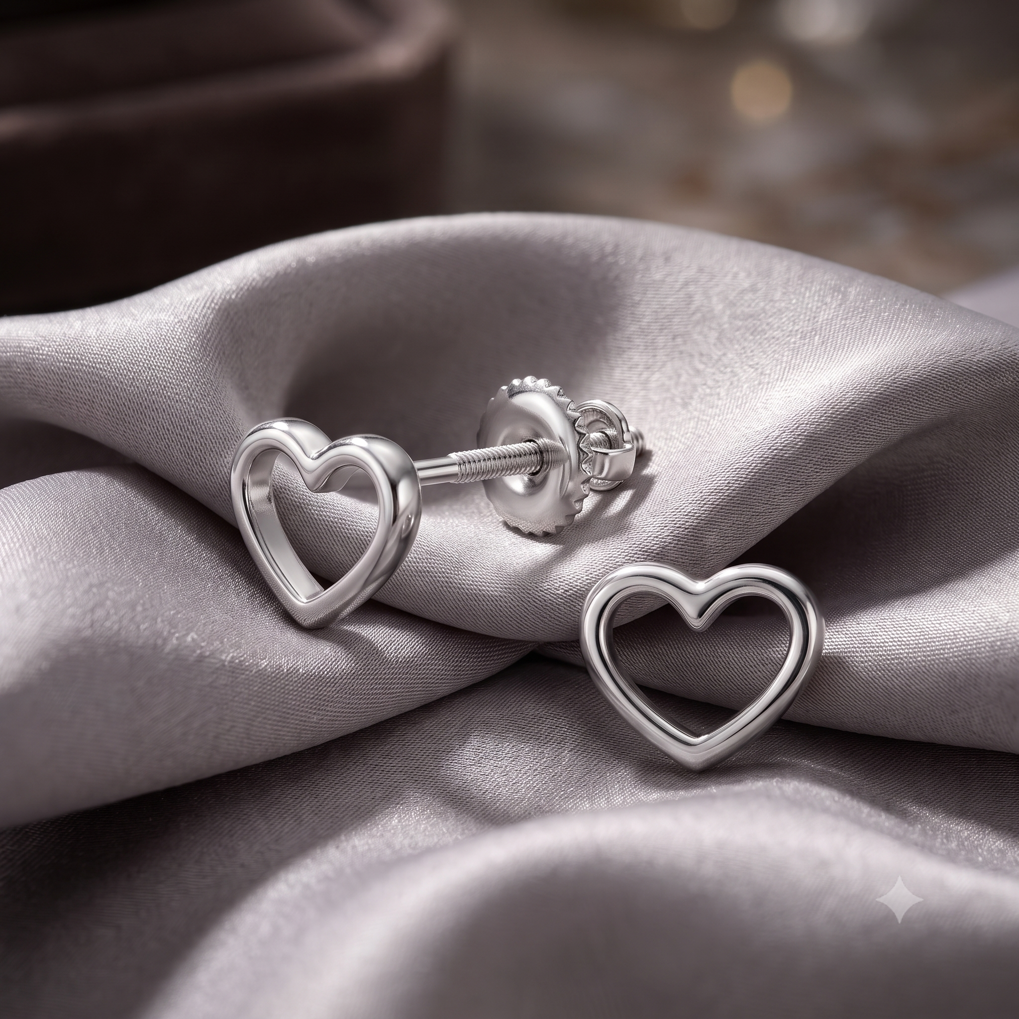 Silver Kids Heart Screw Back Earrings