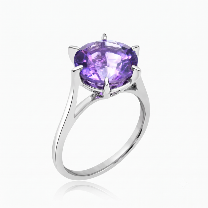 Silver Classic Amethyst Ring