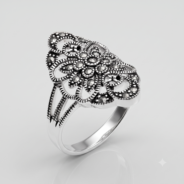 Silver Classic Marcasite Cocktail Ring