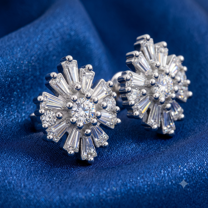 Silver Shimmer Daisy Flower Earrings