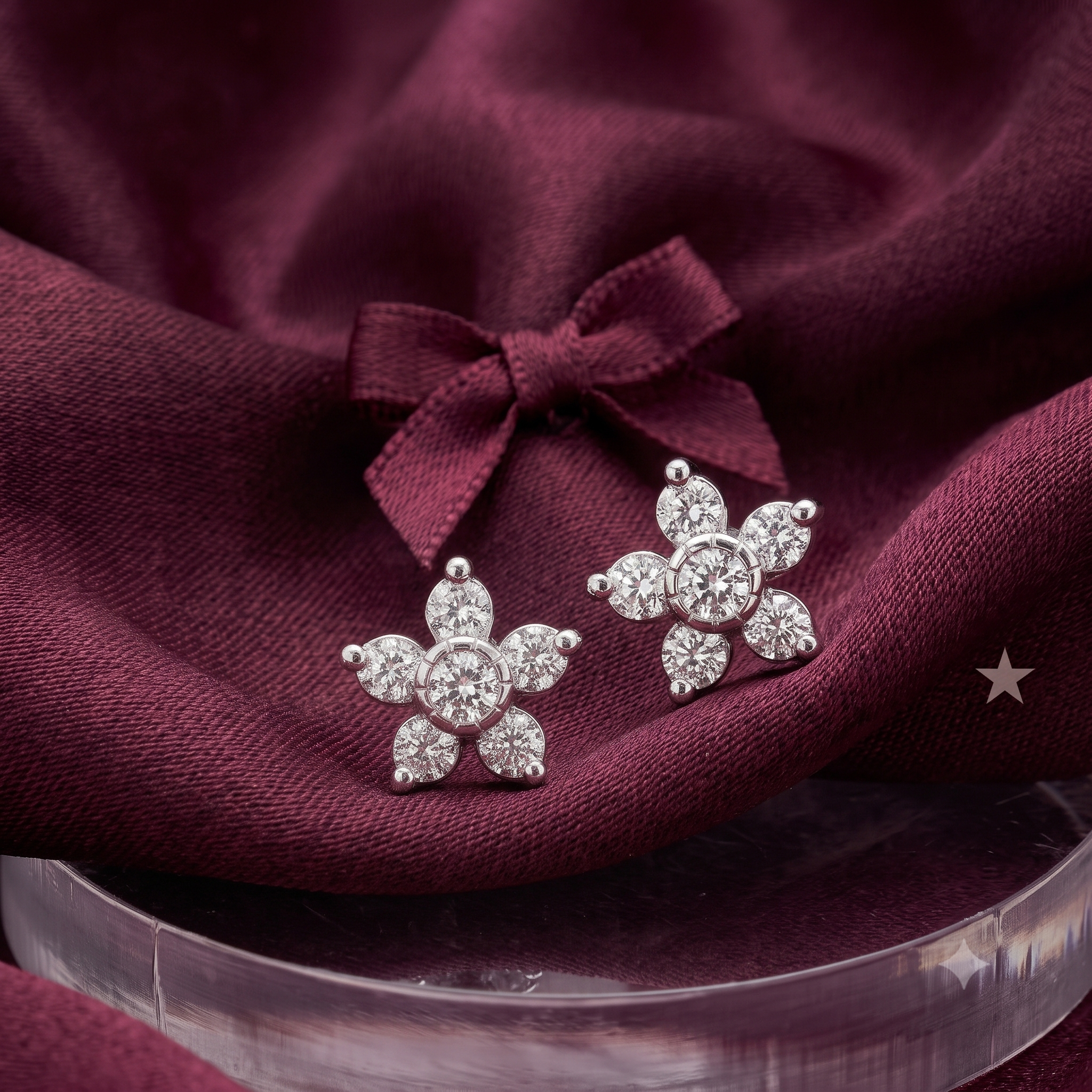 Silver Sparkling Solitaire Lily Flower Earrings