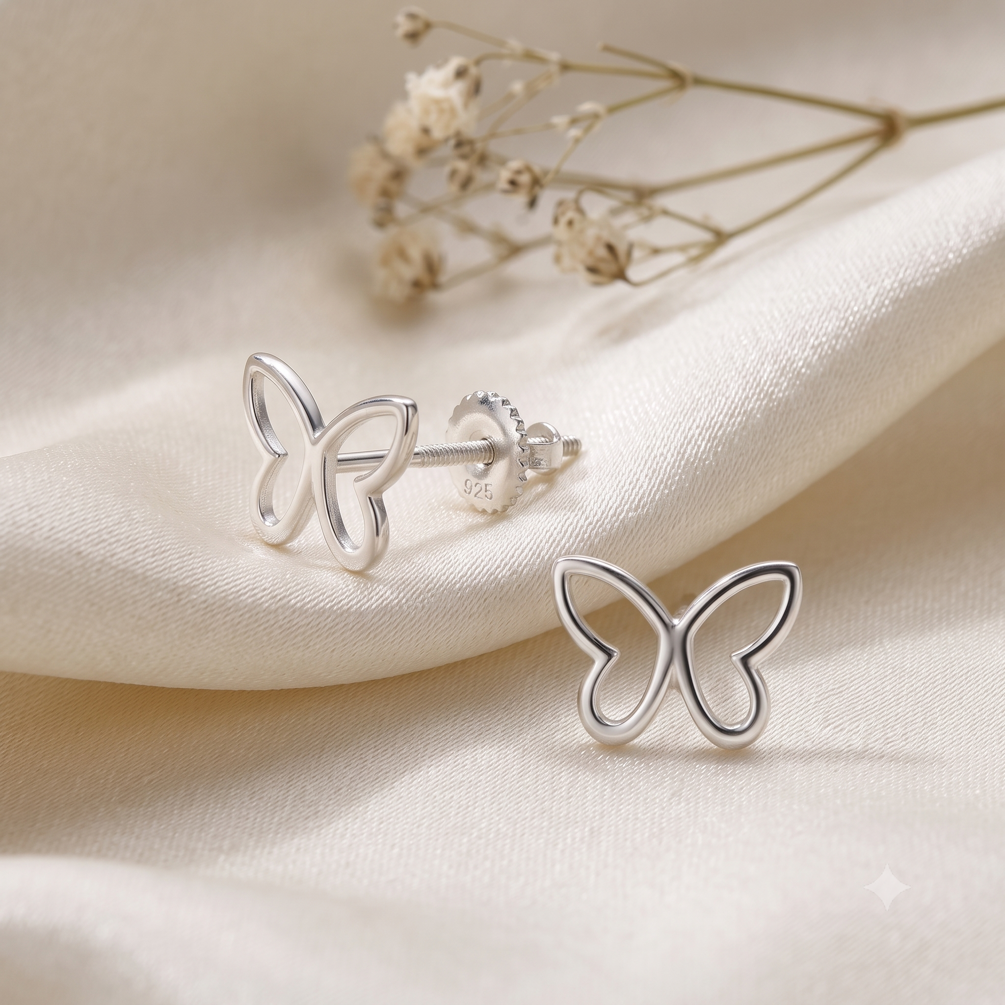 Silver Kids Butterfly Screw Back Earrings