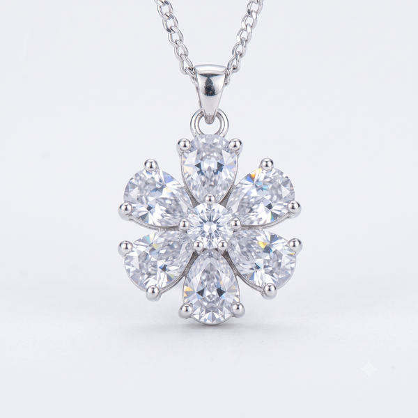 Silver Sparkling Floral Solitaires Pendant