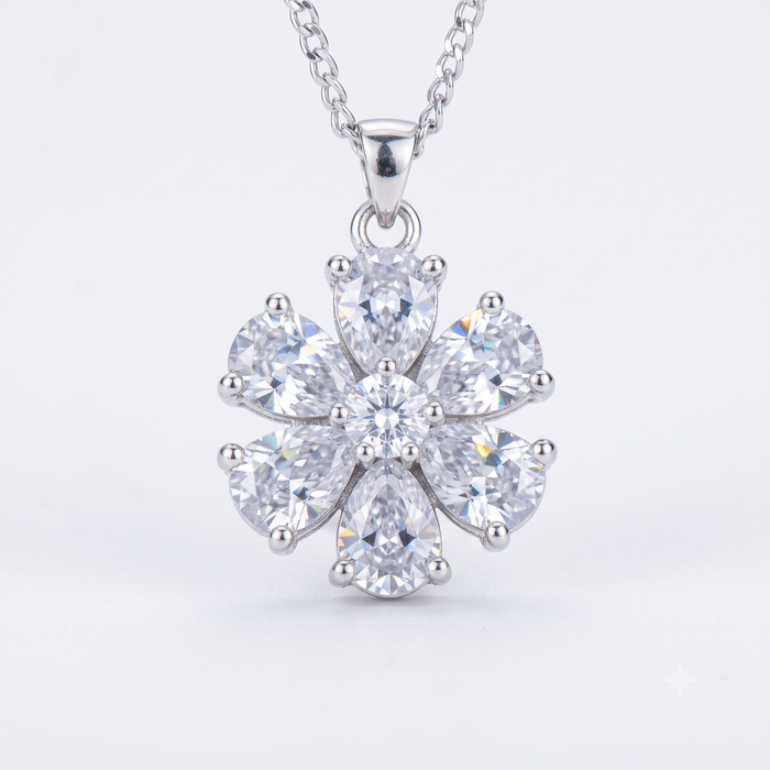 Silver Sparkling Floral Solitaires Pendant