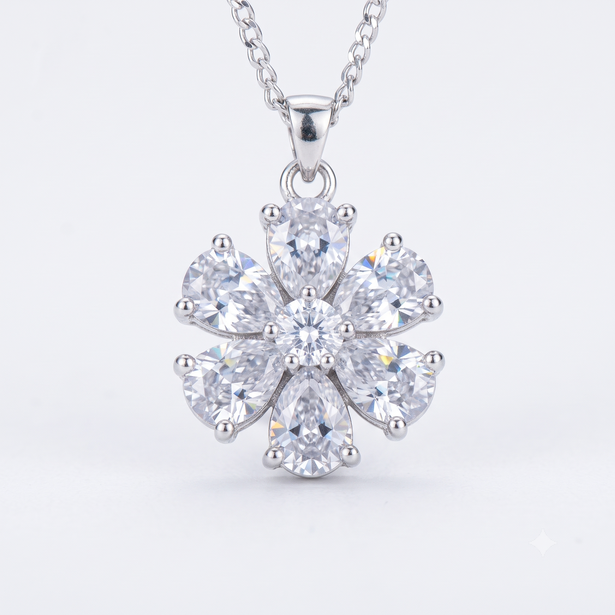 Silver Sparkling Floral Solitaires Pendant