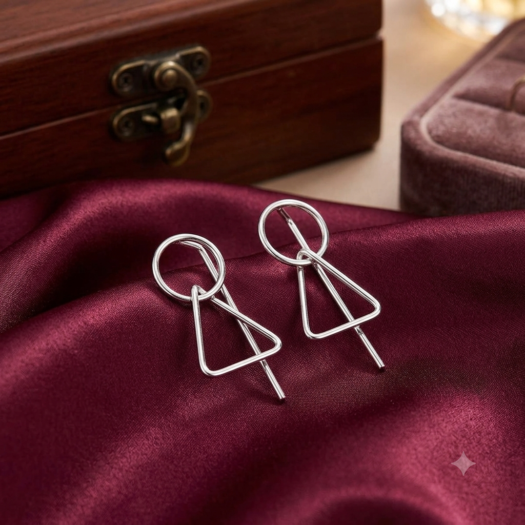 Silver Geometric Hook Earrings