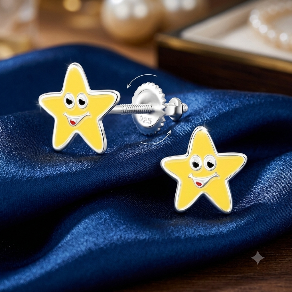 Silver Star Screw Back Earrings