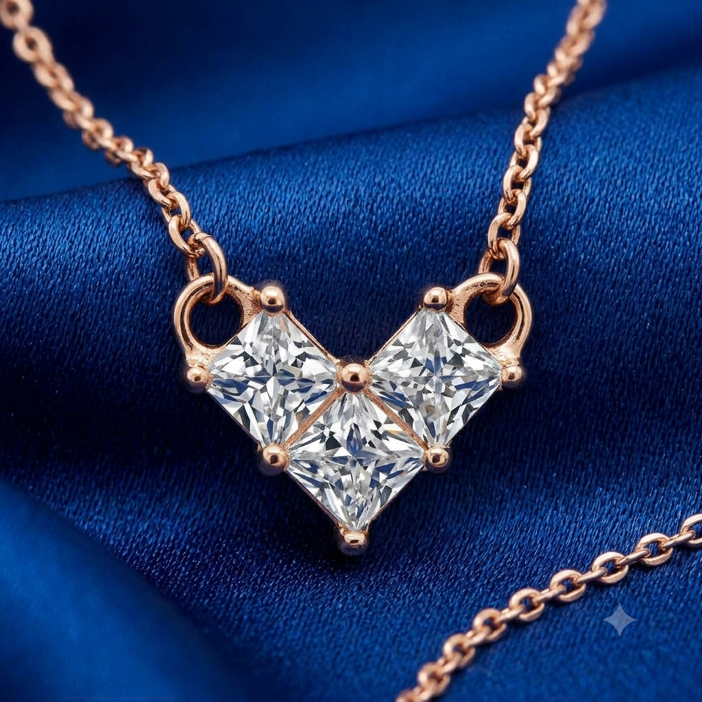 Silver Rose Gold Three Squares V Necklace