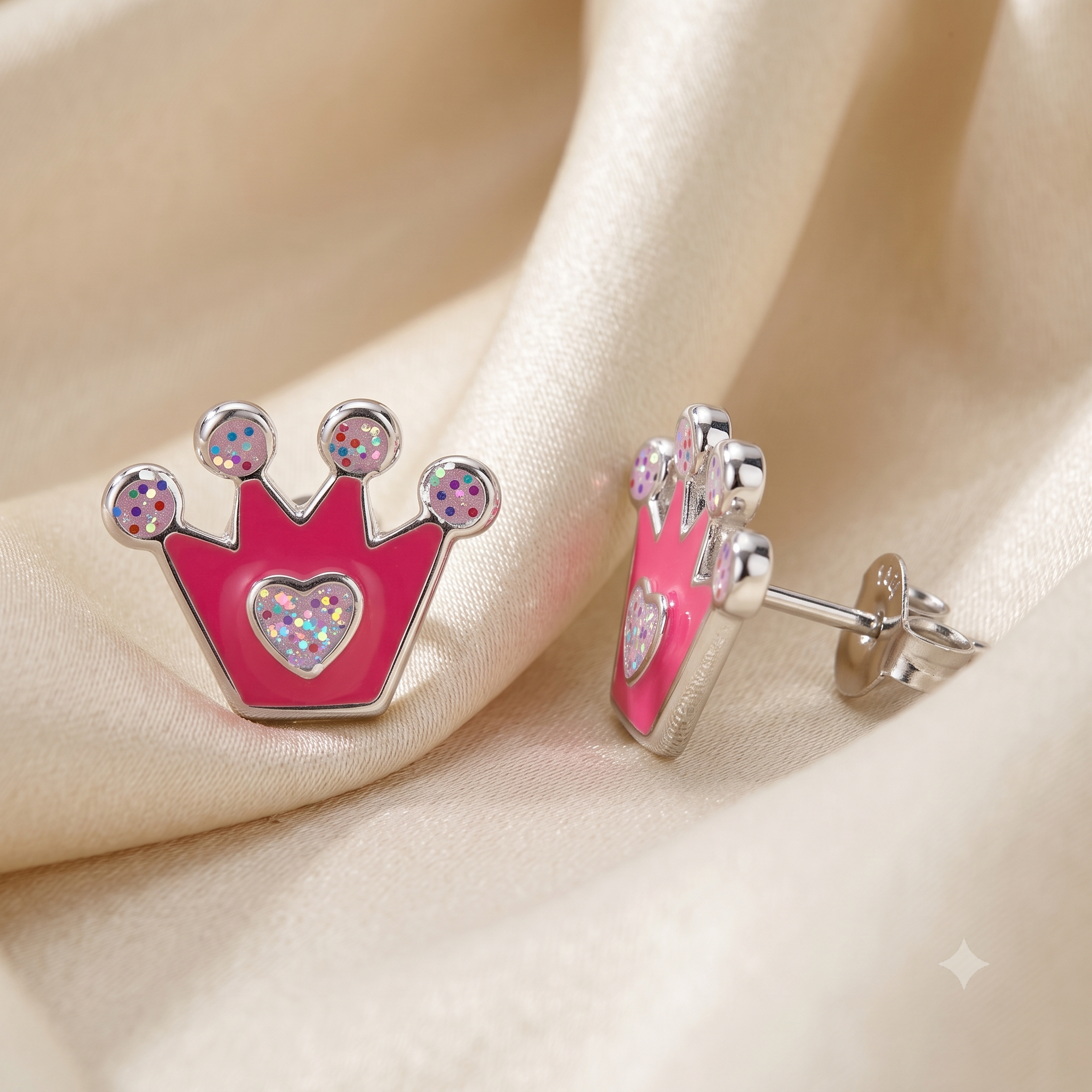 Silver Kids Princess Crown Earrings