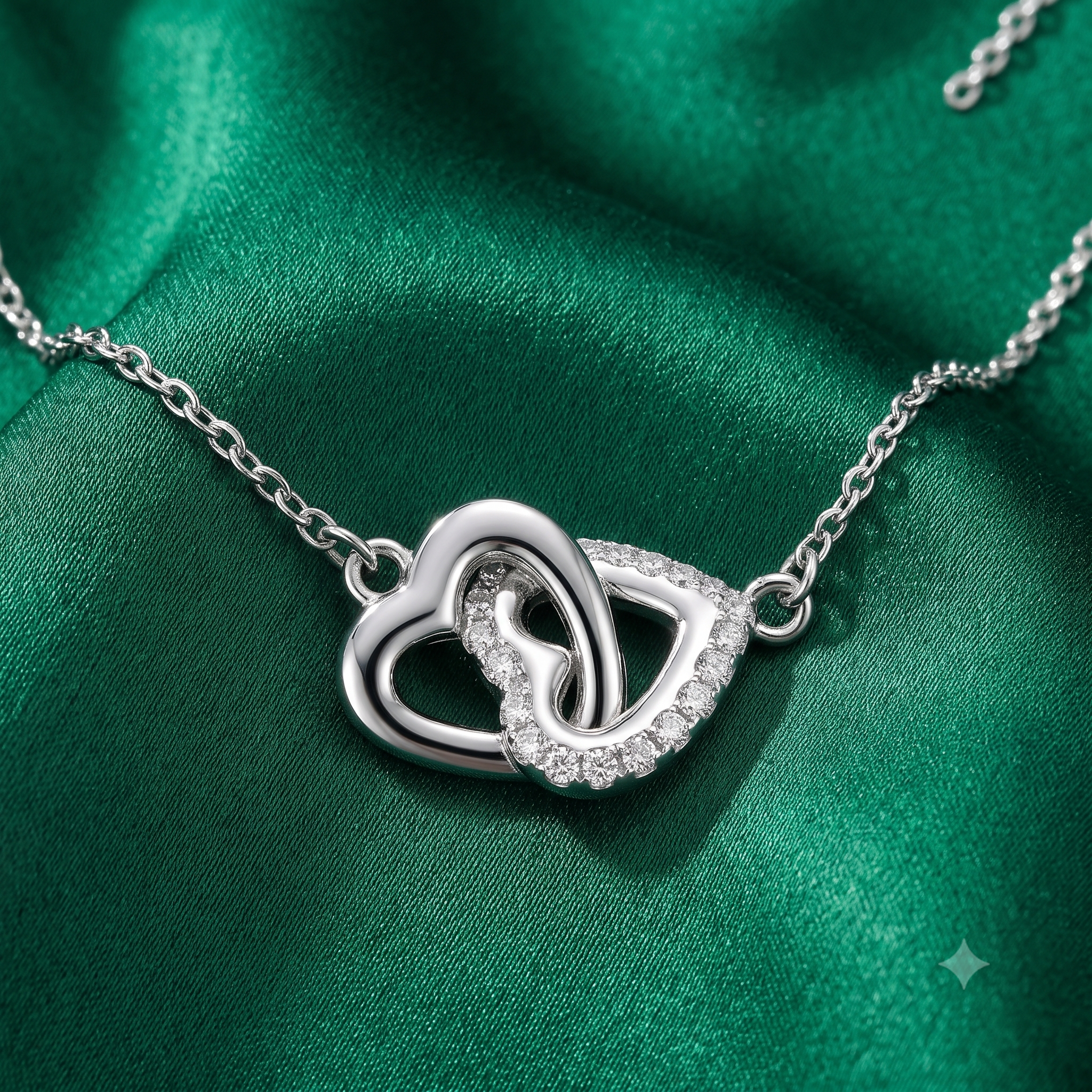 Silver Intertwined Sparkling Hearts Necklace