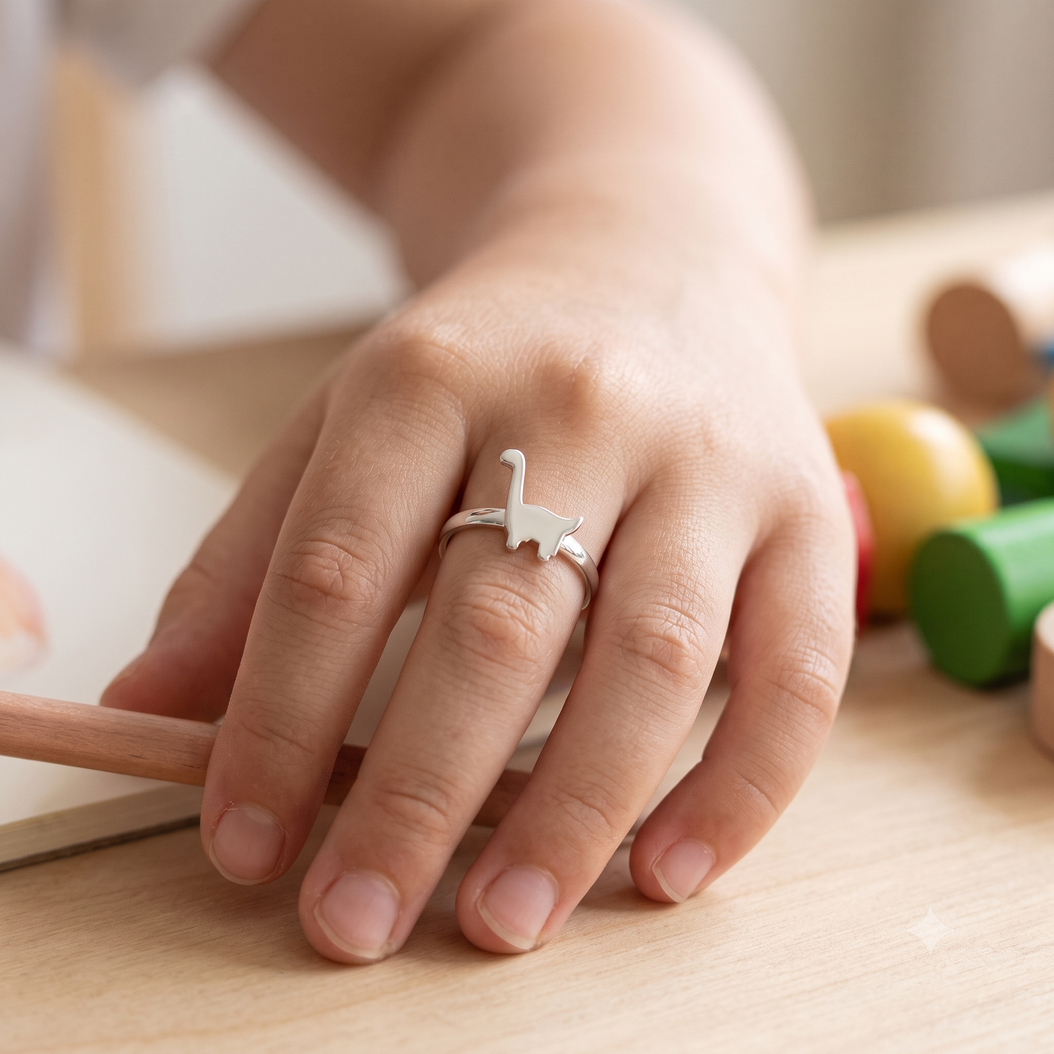 Silver Kids Dinosaur Adjustable Ring
