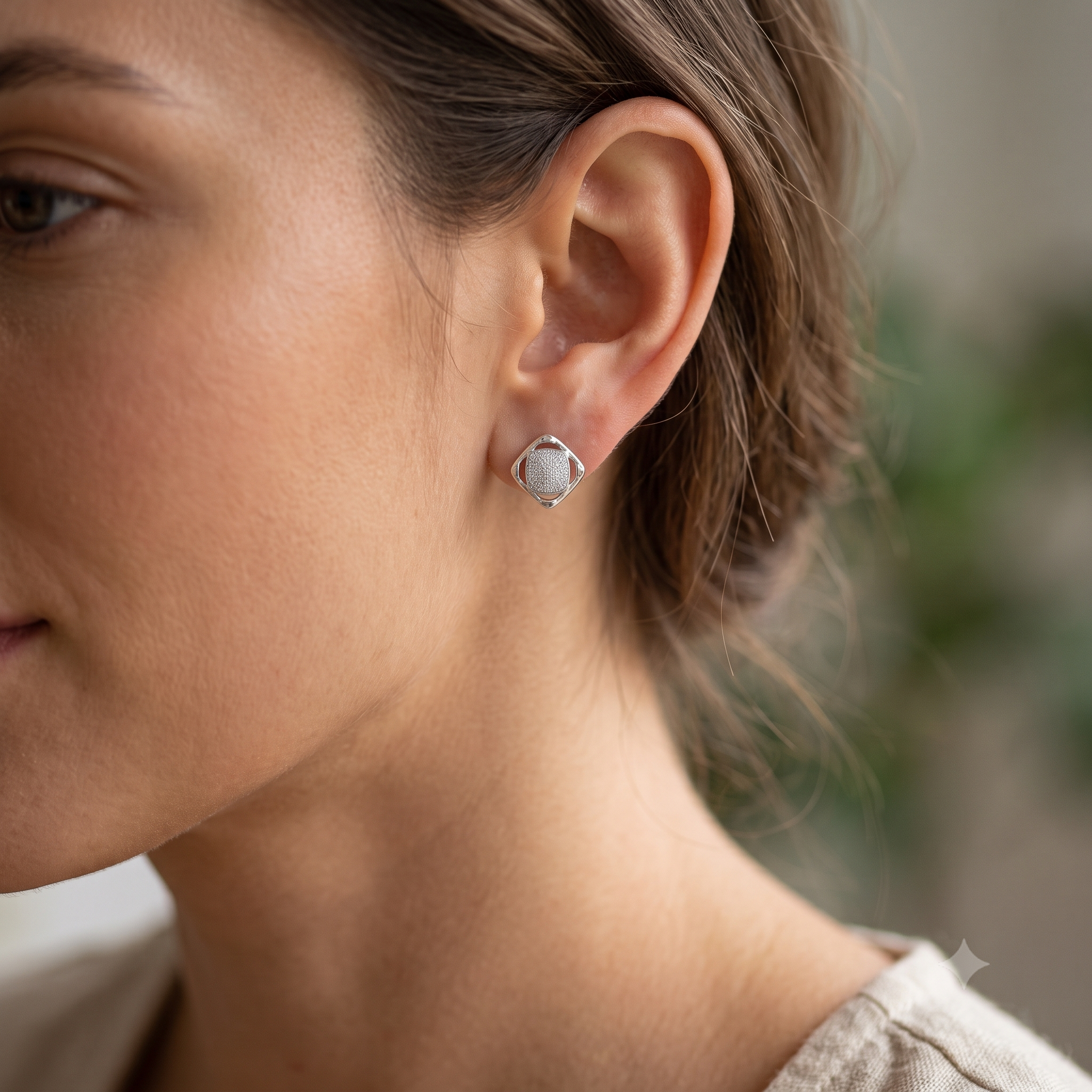Silver Sparkling Square Highlight Earrings