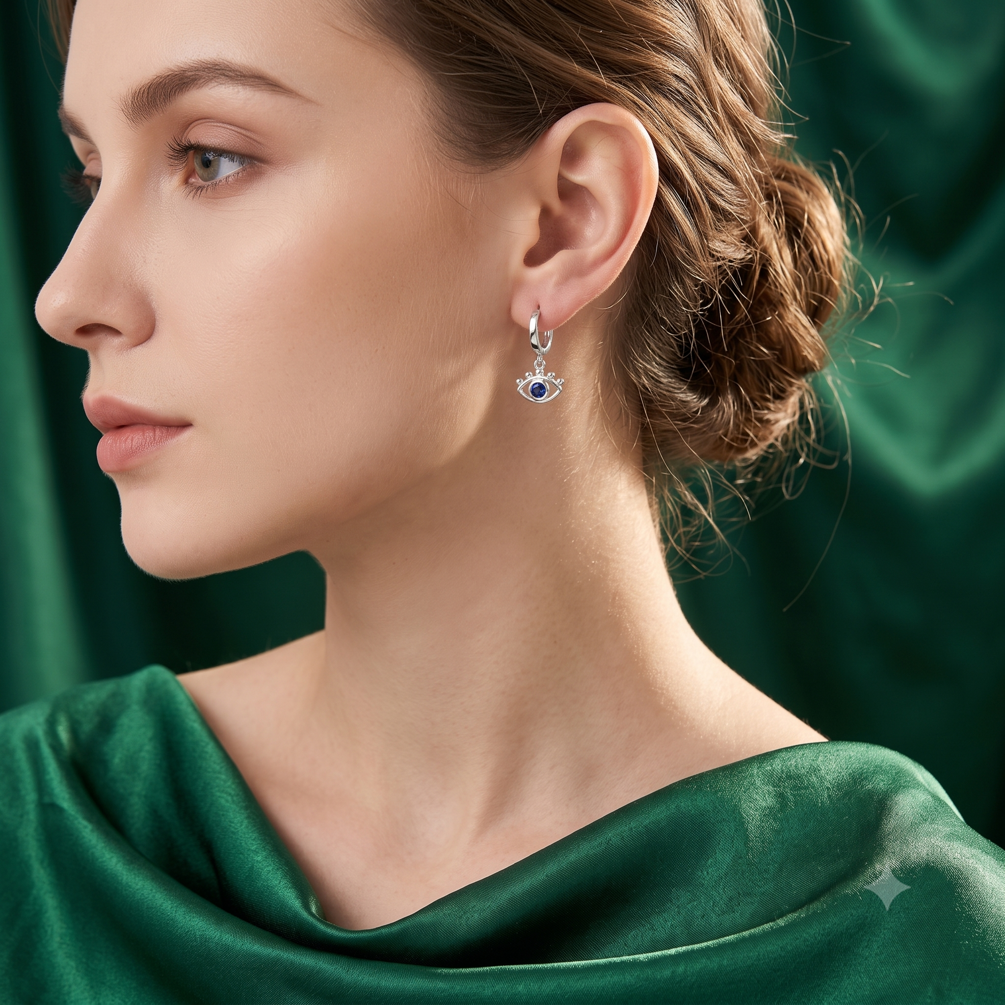 Silver Dangling Evil Eye Charm Hoop Earrings