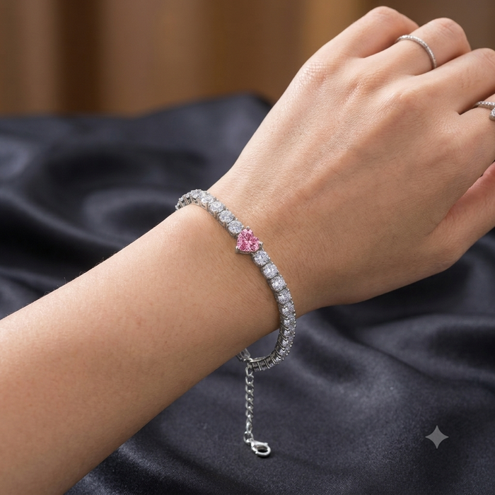 Silver Pink Radiance Heart Bracelet