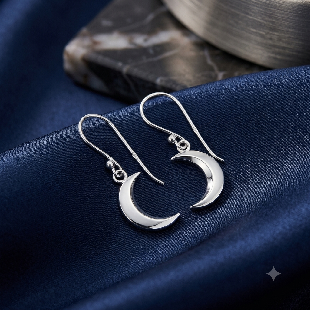 Silver Moon Hook Earrings