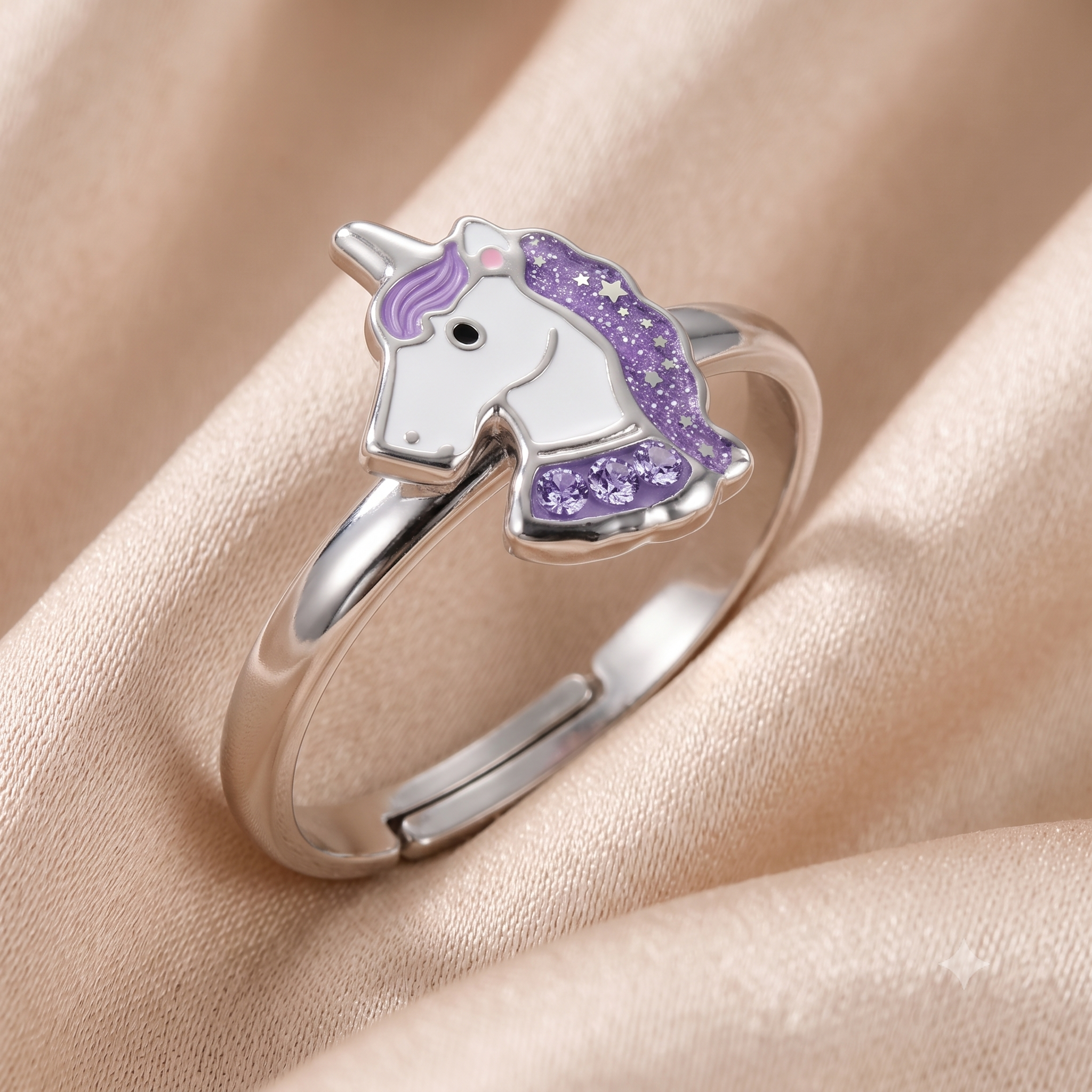 Silver Purple Unicorn Ring