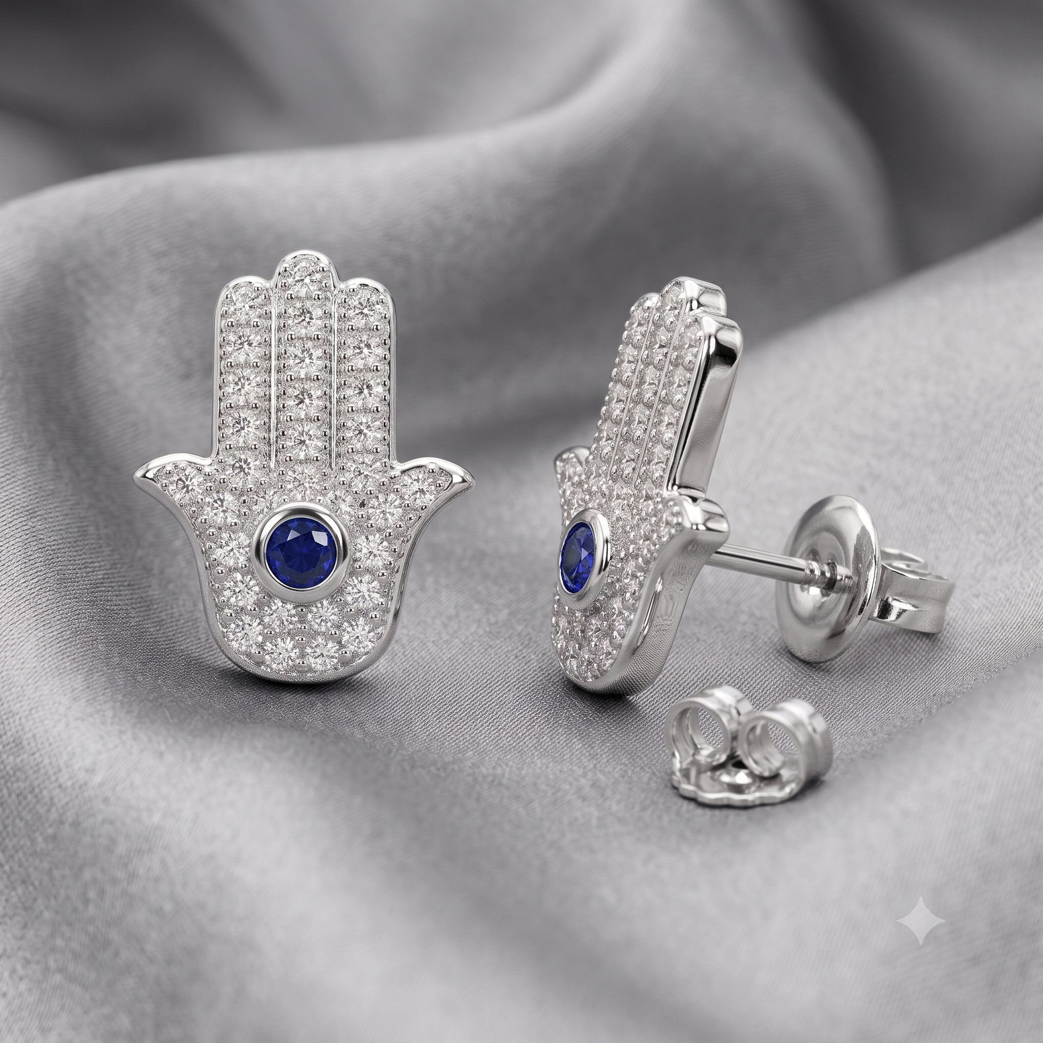 Silver Sparkling Hamsa Earrings
