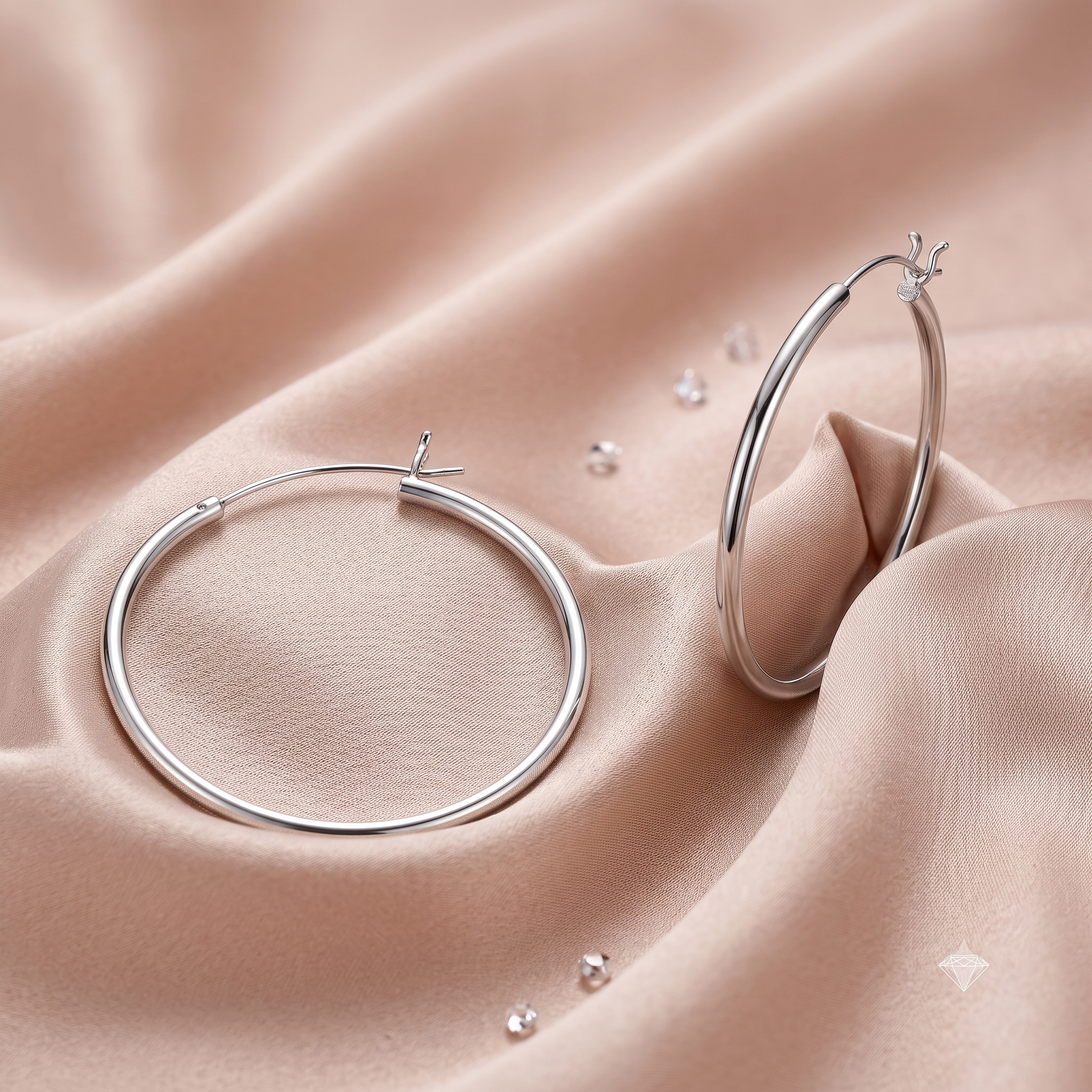 Silver French Lock Hoop Earrings 40mm